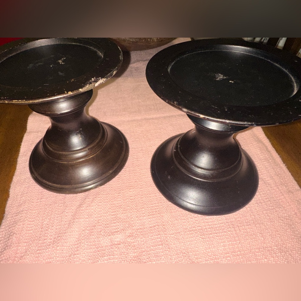 Pottery Barn Turned Wood Brown Candle Holders